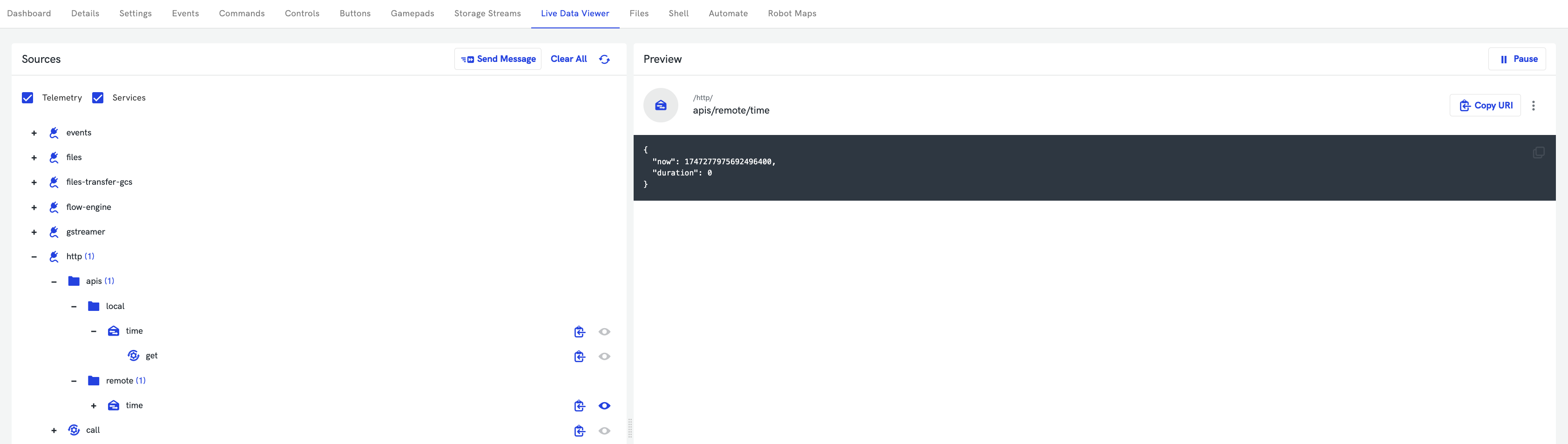 Example of Telemetry Topic exposed from an API